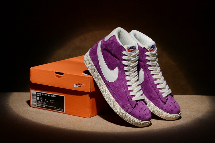 Women Nike Blzer Mid Suede VNT Purple White Shoes - Click Image to Close